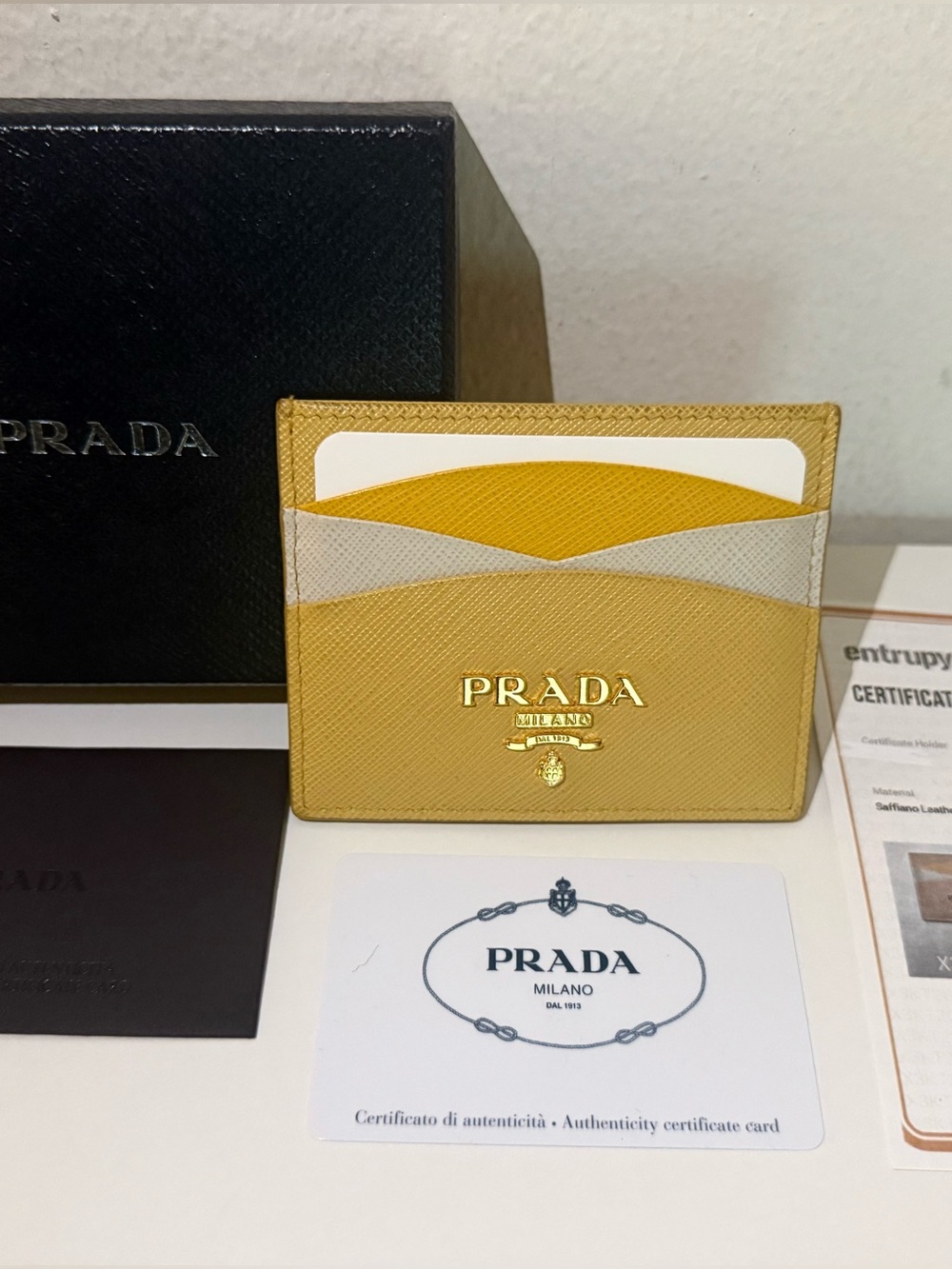 Prada Saffiano Leather Card Holder  w/ Authentication Card, Box, & COA-Entrupy